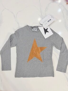 Golden Goose Kids Gray Long-Sleeve Tee with Gold Glitter Star